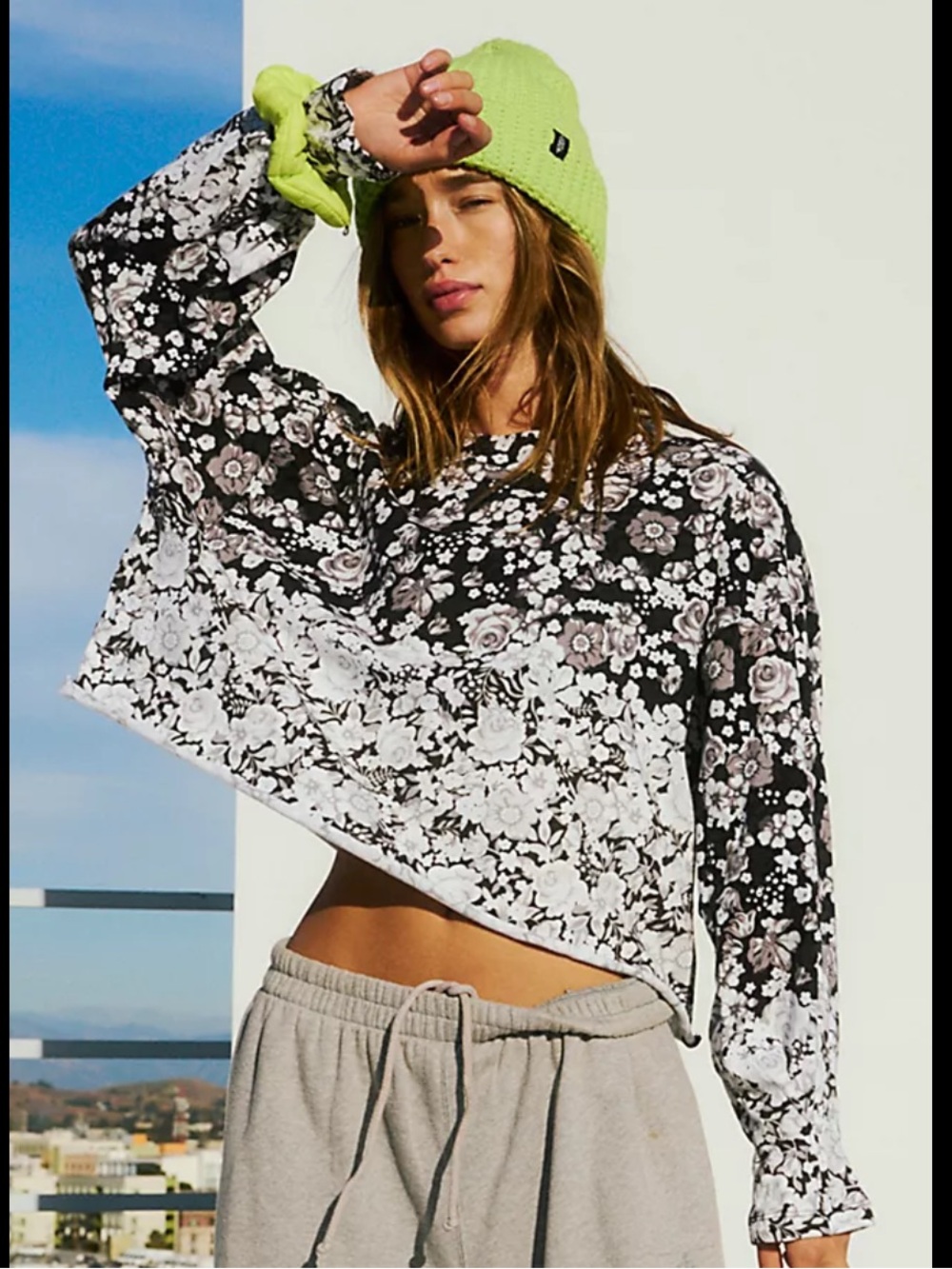 Fp Movement By Free People Black And White Floral Top